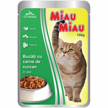 Hrana umeda pisici, Miau Miau, Curcan, 100g ieftina
