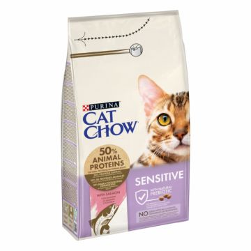 Cat Chow Sensitive cu Somon, hrana uscata pentru pisici, 1.5kg la reducere