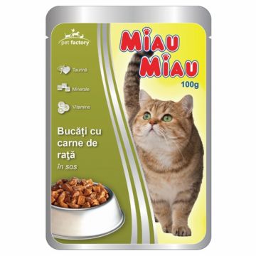 Hrana umeda pisici, Miau Miau, Rata, 100g ieftina