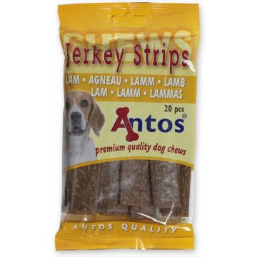 Recompense pentru caini Antos Jerkey Strips Lamb 20 bucati