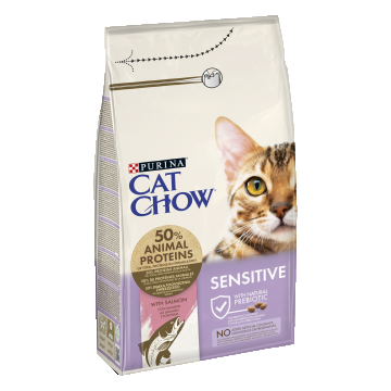 PURINA CAT CHOW Sensitive, Somon, 1.5 kg la reducere