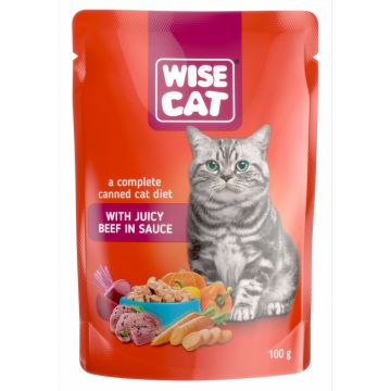 Wise cat, hrana umeda pentru pisici cu vita in sos - 100 g ieftina