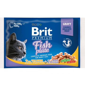 Hrana umeda pentru pisici Brit Premium Fish Plate Set 4 plicuri X100g