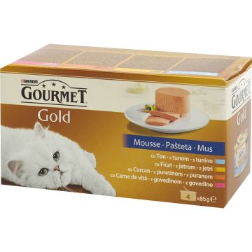 Hrana umeda pentru pisici Gourmet Gold Mousse set 4 conserve X 85 g