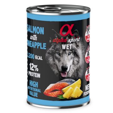 Hrană umedă Premium pentru câine Alpha Spirit, cu somon și ananas, 400 g