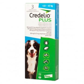 Credelio Plus 900 33.75 mg caini (22-45 kg) - 3 tablete la reducere