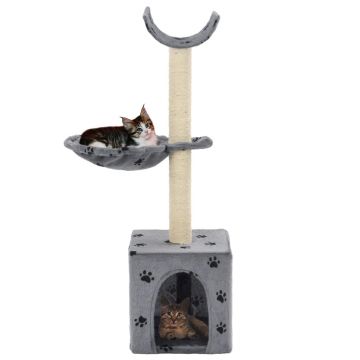 Ansamblu pisici cu funie de sisal 105 cm imprimeu lăbuțe gri
