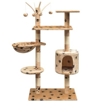 Ansamblu pisici funie de sisal 125 cm imprimeu lăbuțe bej