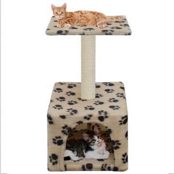 Ansamblu pisici stâlpi funie sisal 55 cm imprimeu lăbuțe bej