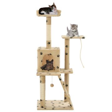 Ansamblu pisici stâlpi funie sisal120 cm bej imprimeu lăbuțe