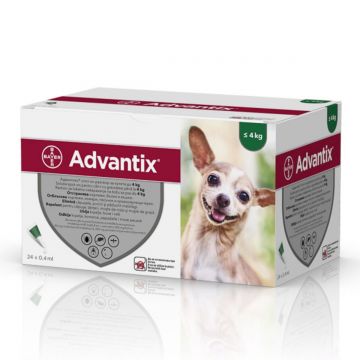 ADVANTIX, deparazitare externă câini, pipetă repelentă ADVANTIX 40, deparazitare externă câini, pipetă repelentă, XS(1.5 - 4kg), 24buc