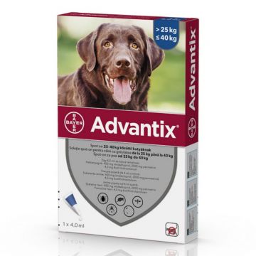 ADVANTIX, deparazitare externă câini, pipetă repelentă ADVANTIX 400, deparazitare externă câini, pipetă repelentă, L(25 - 40kg), 1buc de firma original