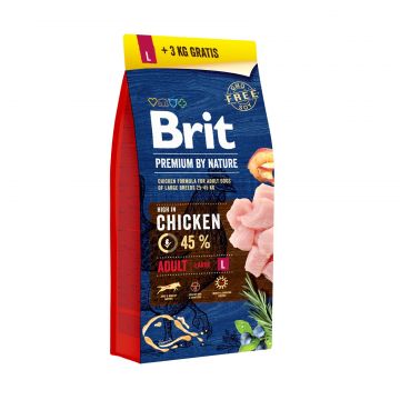 BRIT Premium By Nature Adult Large Breed, L, Pui, hrană uscată câini, 15kg+3kg GRATUIT