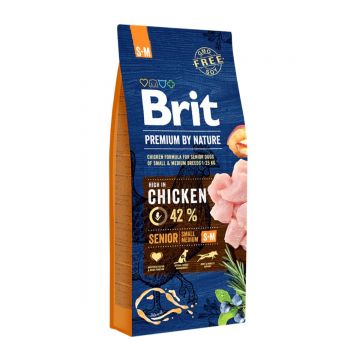 BRIT Premium By Nature Senior Small and Medium Breed, S-M, Pui, hrană uscată câini senior, 15kg