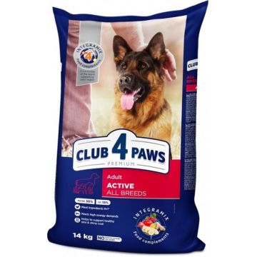 CLUB 4 PAWS Premium Active, Pui, hrană uscată câini, activitate intensă CLUB 4 PAWS Premium Active, XS-XL, Pui, hrană uscată câini, activitate intensă, 14kg