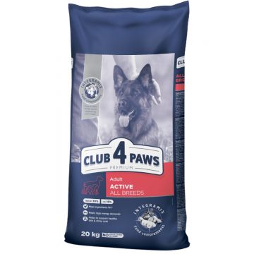 CLUB 4 PAWS Premium Active, Pui, hrană uscată câini, activitate intensă CLUB 4 PAWS Premium Active, XS-XL, Pui, hrană uscată câini, activitate intensă, 20kg