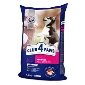 CLUB 4 PAWS Premium Puppy, Pui, hrană uscată câini junior CLUB 4 PAWS Premium Puppies All Breeds, XS-XL, Pui, hrană uscată câini junior, 14kg