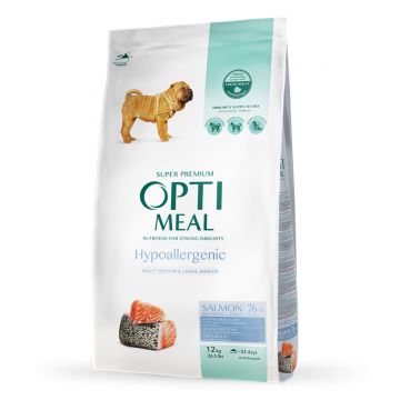 OPTIMEAL Hypoallergenic M, Somon, hrană uscată câini, sensibilități digestive, piele și blană OPTIMEAL Hypoallergenic, M, Somon, hrană uscată câini, sistem digestiv, piele & blană, 12kg