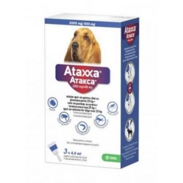 ATAXXA 100, deparazitare externă câini, pipetă repelentă ATAXXA 400, deparazitare externă câini, pipetă repelentă, M-XL(25 - 40kg), 3buc