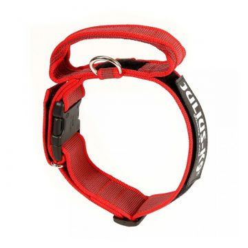 JULIUS-K9 Color & Gray, zgardă ajustabilă cu mâner câini, nylon, 40mm x 38-53cm, roșu cu gri