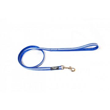 JULIUS-K9 IDC Tubular webbing, lesă cu fire flourescente cu mâner câini, nylon, bandă, 14mm x 1m, albastru de firma originala