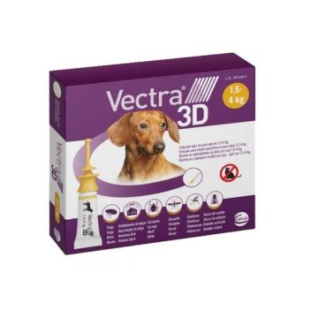 Vectra 3D, spot-on, solutie antiparazitara, caini Vectra 3D, spot-on, soluție antiparazitară, câini 1.5-4 kg, 3 pipete