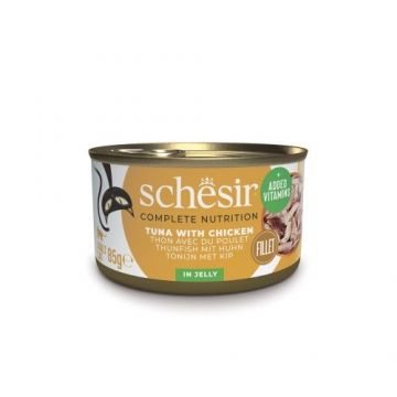 Hrana umeda pisici, Schesir, Ton si Pui in Jeleu, 85 g