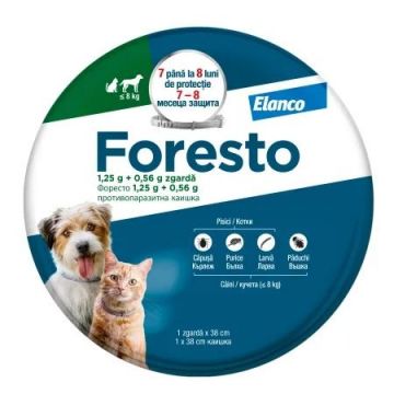 Foresto Zgarda Antiparazitara S (sub 8 kg) pentru caini si pisici