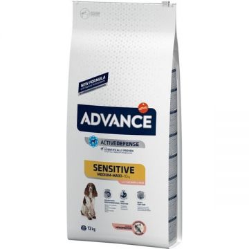 Advance Dog Adult Sensitive Somon si Orez 12 kg ADVANCE Sensitive Medium/Maxi, M-L, Somon și Orez, hrană uscată câini, sistem digestiv, 12kg
