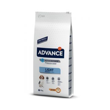 ADVANCE Light Medium, M, Pui, hrană uscată câini, managementul greutății, 12kg