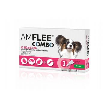 AMFLEE Combo Dog, spot-on, soluție antiparazitară, câini, 3 pipete AMFLEE Combo Dog, spot-on, soluție antiparazitară, câini 2-10 kg, 3 pipete de firma original