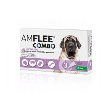 AMFLEE Combo Dog, spot-on, soluție antiparazitară, câini, 3 pipete AMFLEE Combo Dog, spot-on, soluție antiparazitară, câini 40-60 kg, 3 pipete de firma original