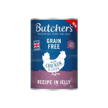BUTCHER'S Original, XS-XL, Pui, conservă hrană umedă fără cereale câini, (în aspic), 400g