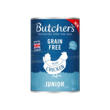 BUTCHER'S Original, XS-XL, Pui, conservă hrană umedă fără cereale câini junior, (în aspic), 400g