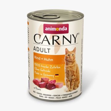 CARNY, Vită și Pui, conservă hrană umedă fără cereale pisici, (în aspic), 400g