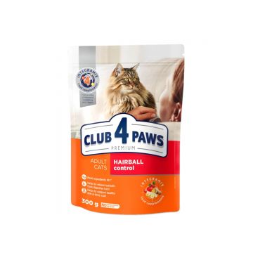 CLUB 4 PAWS Premium Hairball, Pui, hrană uscată pisici, limitarea ghemurilor de blană CLUB 4 PAWS Premium Hairball Control, Pui, hrană uscată pisici, limitarea ghemurilor de blană, 300g