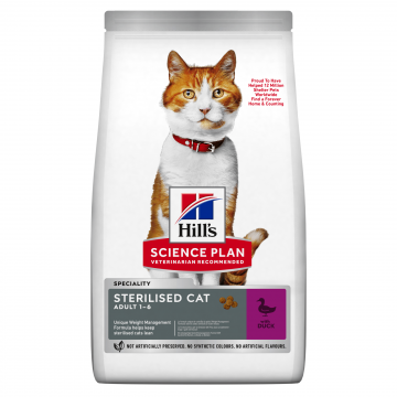 HILL'S SCIENCE PLAN Young Adult Sterilised, Rață, hrană uscată pisici sterilizate HILL'S SCIENCE PLAN Adult Sterilised, Rață, hrană uscată pisici sterilizate, 10kg