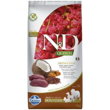 N&D Quinoa Skin&Coat, XS-XL, Vânat, hrană uscată fără cereale câini, piele & blană, 7kg