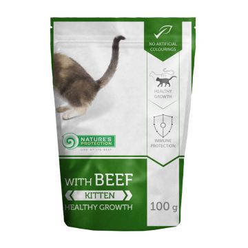 NATURES PROTECTION Kitten, Vită, hrană umedă fără cereale pisici junior, 100g