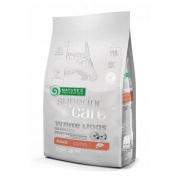 NATURES PROTECTION Superior Care White Dogs Small&Mini, Somon, hrană uscată fără cereale câini, reducerea petelor maronii la câinii albi, 10kg