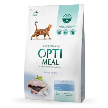 OPTIMEAL Extra Shine, Cod, hrană uscată pisici, piele și blană OPTIMEAL Extra Shine, Cod, hrană uscată pisici, piele & blană, 4kg