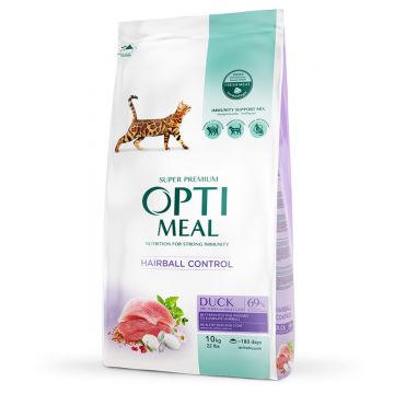 OPTIMEAL Hairball Control, Rață, hrană uscată pisici, limitarea ghemurilor de blană, 10kg
