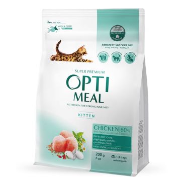 OPTIMEAL Kitten, Pui, hrană uscată pisici junior, 200g