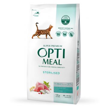 OPTIMEAL Sterilised, Curcan cu Ovăz, hrană uscată pisici sterilizate OPTIMEAL Sterilised, Curcan, hrană uscată pisici sterilizate, 1.5kg