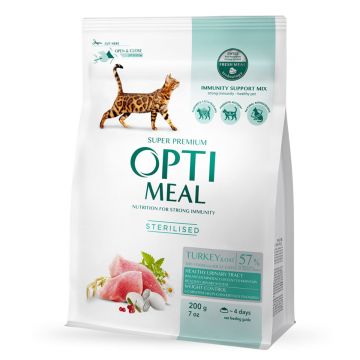 OPTIMEAL Sterilised, Curcan cu Ovăz, hrană uscată pisici sterilizate OPTIMEAL Sterilised, Curcan, hrană uscată pisici sterilizate, 200g
