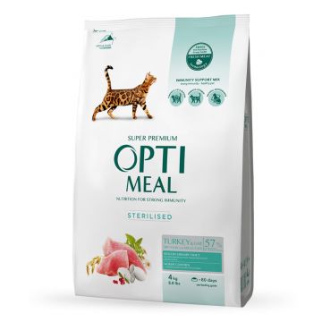 OPTIMEAL Sterilised, Curcan cu Ovăz, hrană uscată pisici sterilizate OPTIMEAL Sterilised, Curcan, hrană uscată pisici sterilizate, 4kg