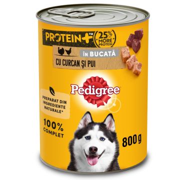 PEDIGREE, XS-XL, Pui și Curcan, conservă hrană umedă câini, (în sos), 800g