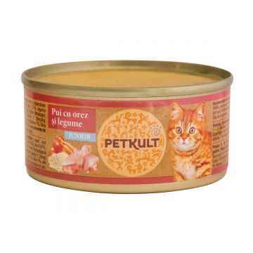 PETKULT Kitten, Pui, conservă hrană umedă pisici junior, 80g
