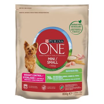 PURINA One Mini Controlul Greutății, Curcan cu Orez, hrană uscată câini, managementul greutății, 800g