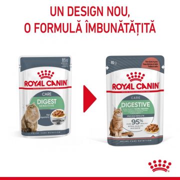 Royal Canin Digest Sensitive Care Adult, hrană umedă pisici, confort digestiv, (în sos) ROYAL CANIN Feline Care Nutrition Digestive Care, plic hrană umedă pisici, confort digestiv, (în sos), 85g